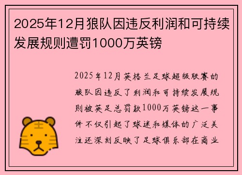 2025年12月狼队因违反利润和可持续发展规则遭罚1000万英镑